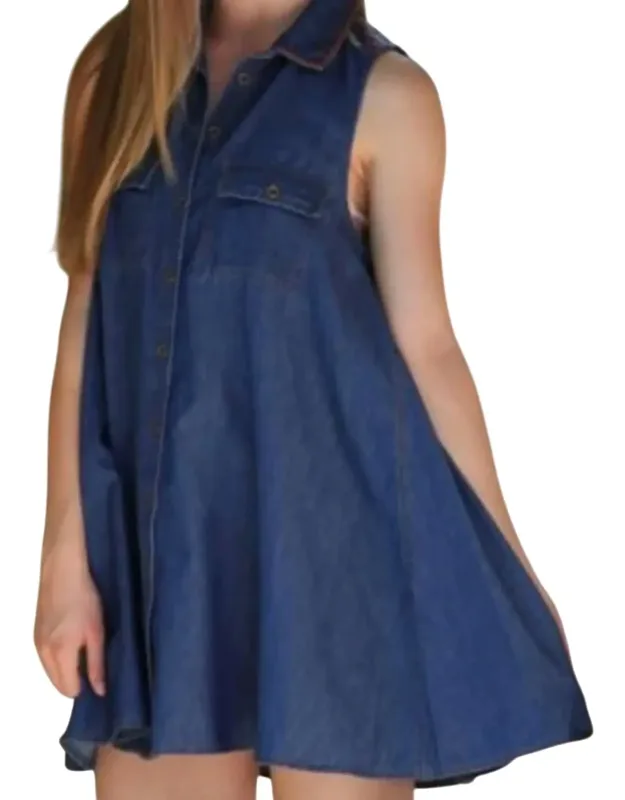 Embroidered Sleeveless Chambray Summer Dress