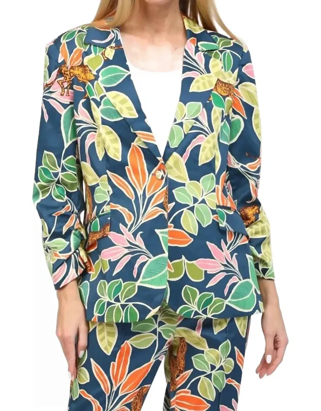 Tropical Print Satin Blazer