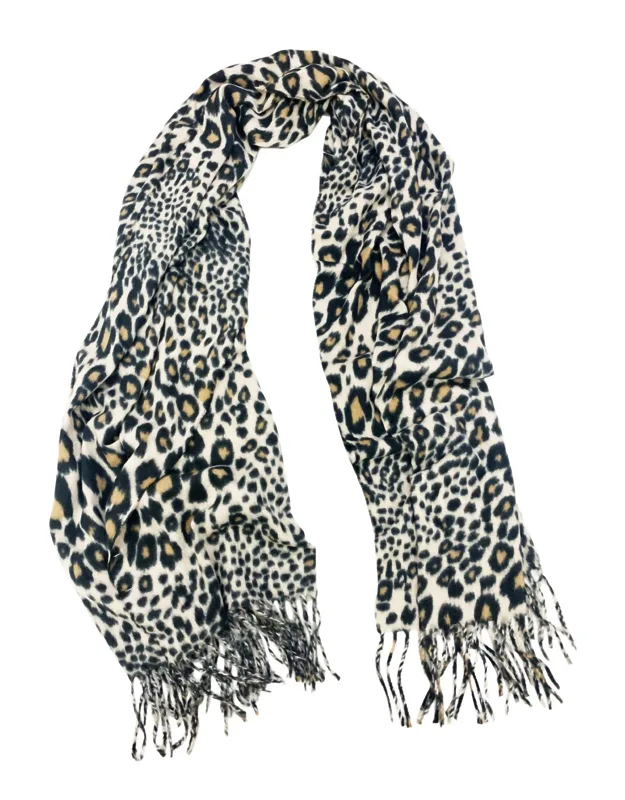 Leopard Printed Scarf With Fringe