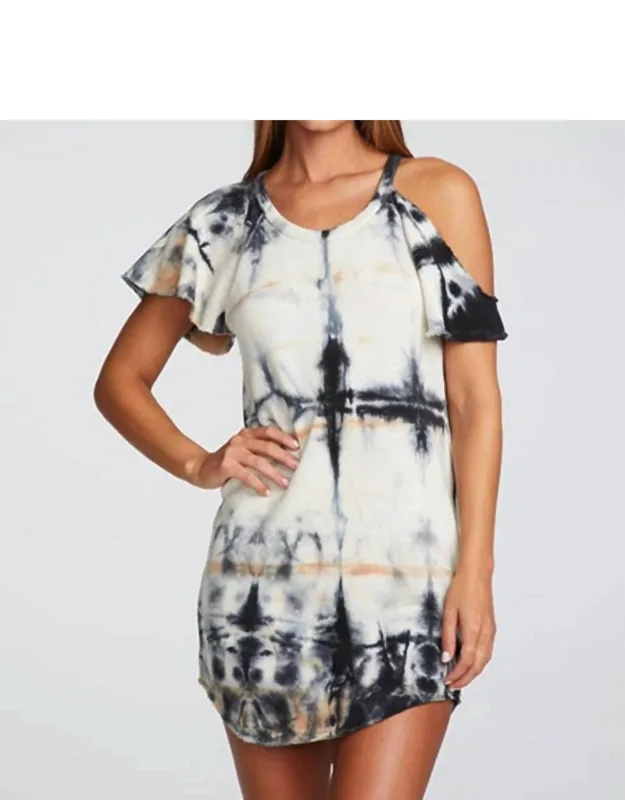 Linen French Terry Tie Dye Vented Flutter Sleeve Dress