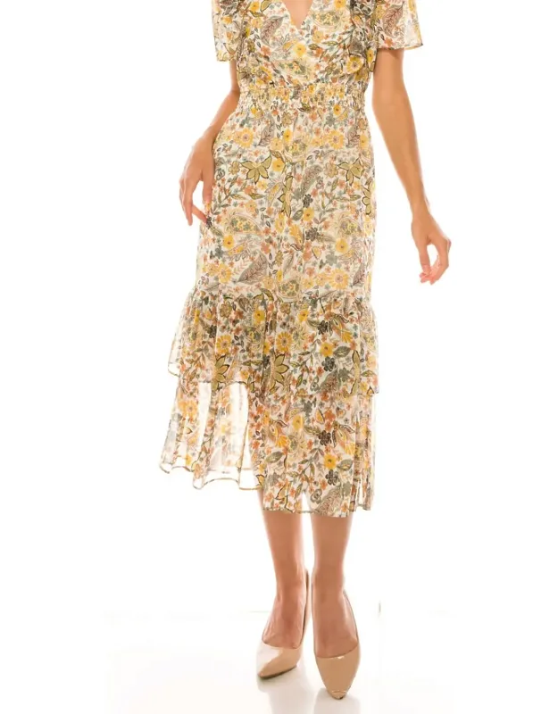Floral Print Short Sleeve Midi Dress