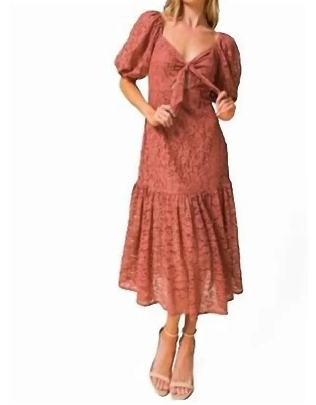 Lace Puff Sleeve Midi Dress