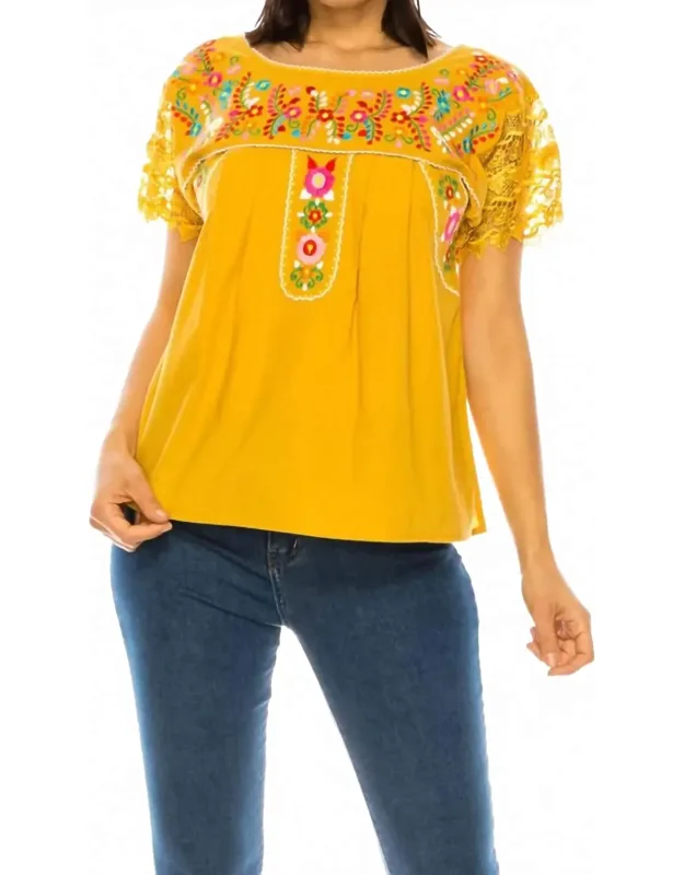 Embroidered Lace Sleeve Blouse