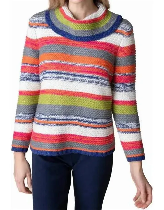 Rustic Stripe Cowl Pullover Sweater