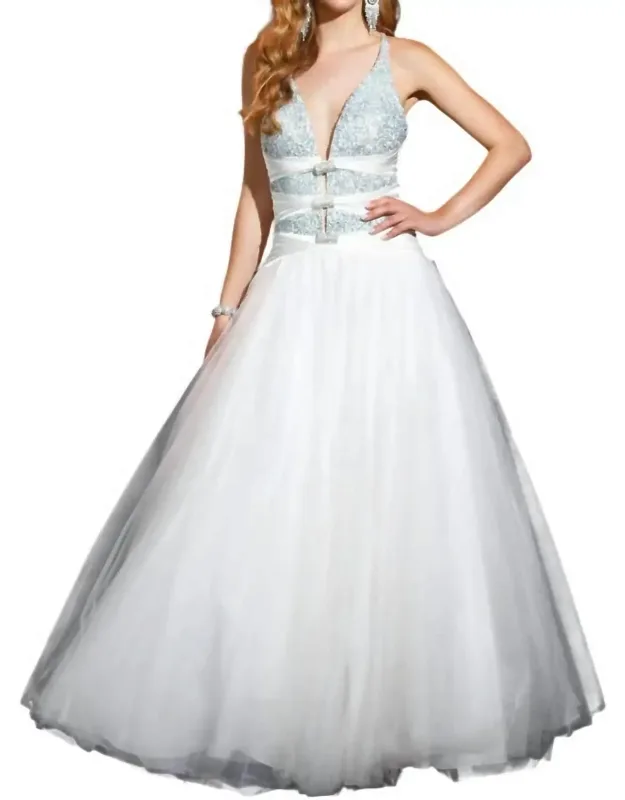 Plunging Beaded Prom Dress