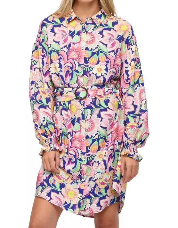 Floral Print Belted Shirt Dress