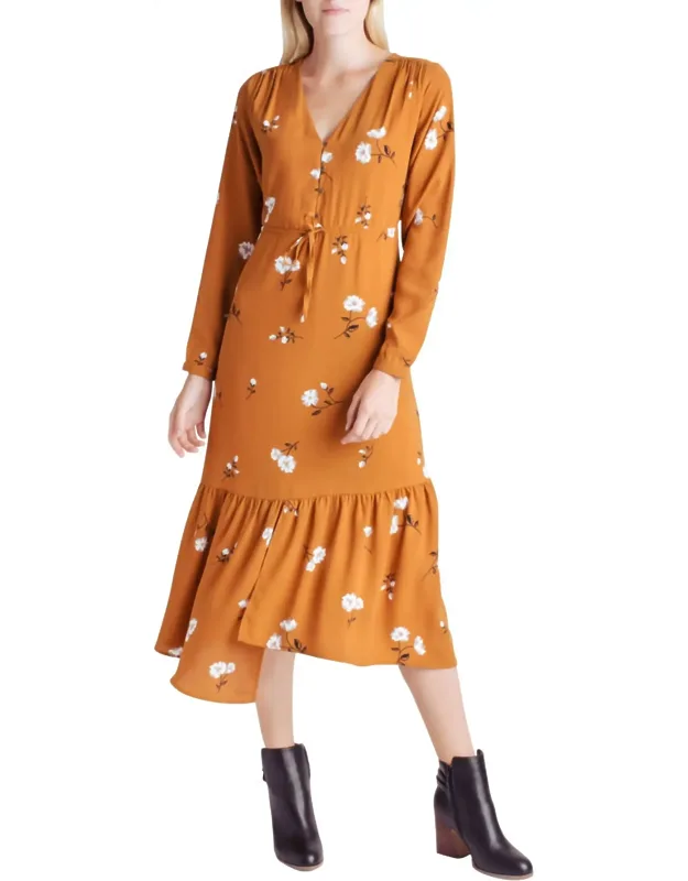 Floral Long Sleeve V-neck Dress
