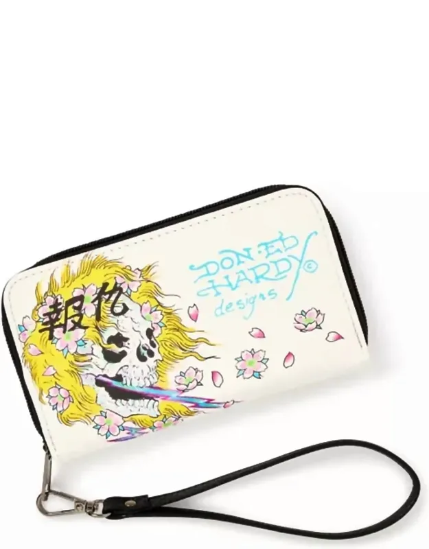 Skull Flower Zip Around Wallet