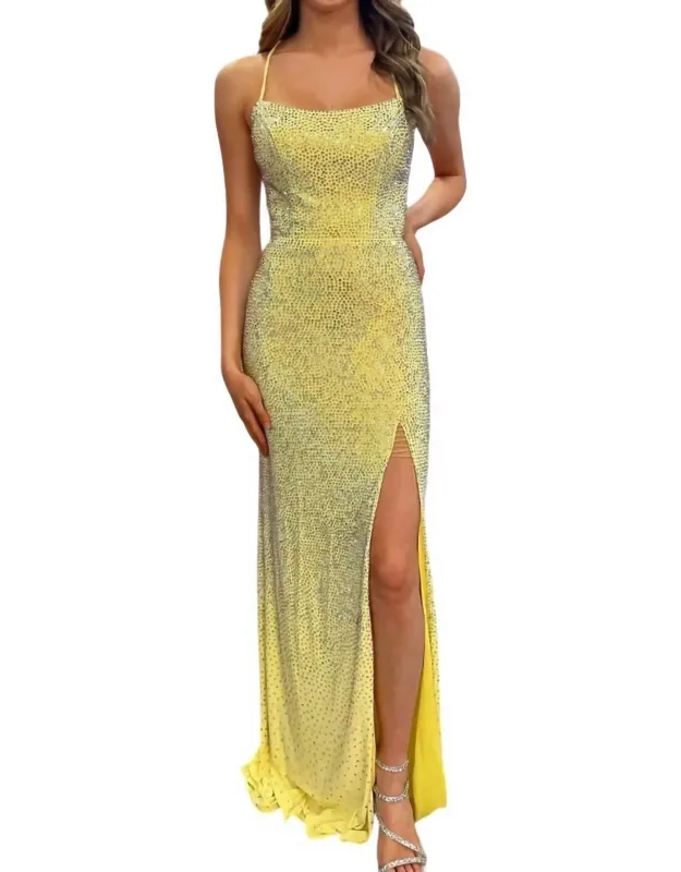 Rhinestone Long Dress With High Slit