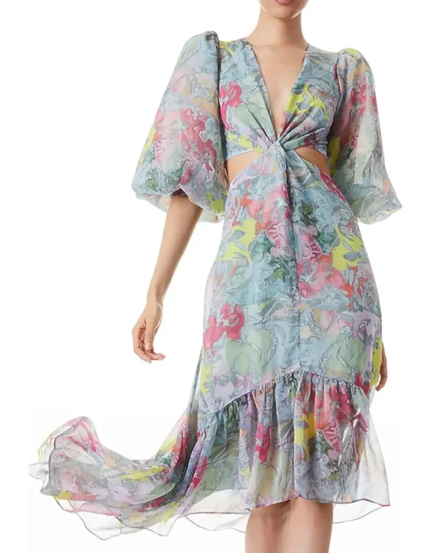 Katia Twist-front Floral Cutout High Low Dress