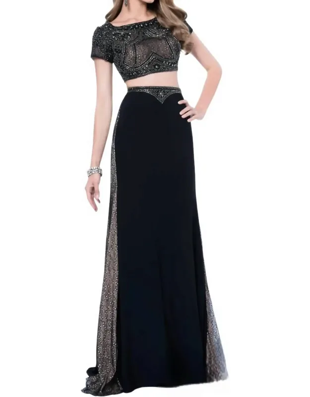 Two-piece Beaded Illusion Prom Dress