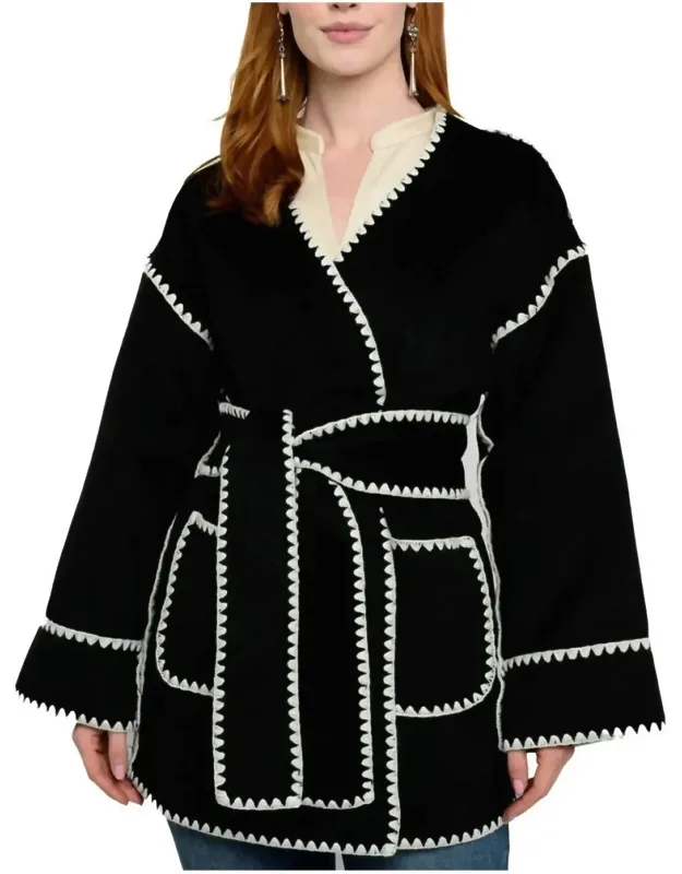 Whipstitched Wrap Coat