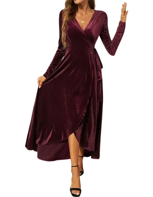 V Neck Velvet Maxi Dress