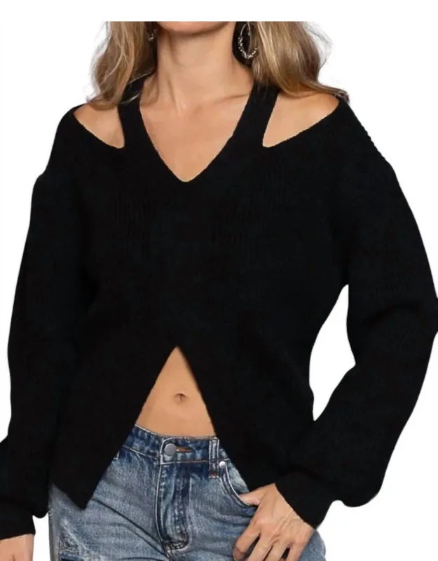 Front & Top Cutout Knit Sweater
