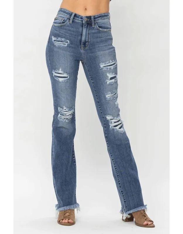 High Waist Patched Bootcut Jeans