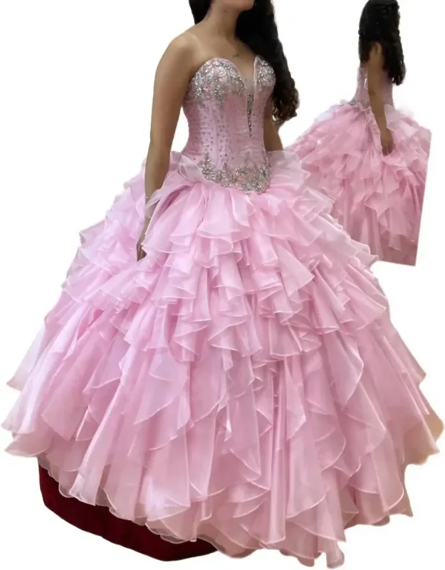 Beaded Floral Accent Quinceañera Dress