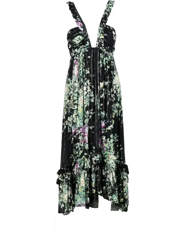 Maxi Dress With Floral Pattern And Ruffled Hem