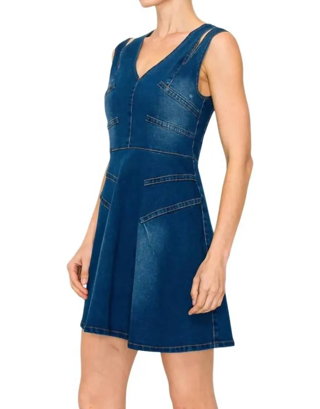Cut Out Slit Straps Denim Mini Dress