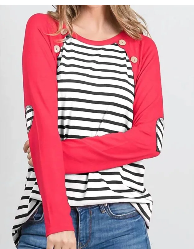 Heart Patch Striped Button Top