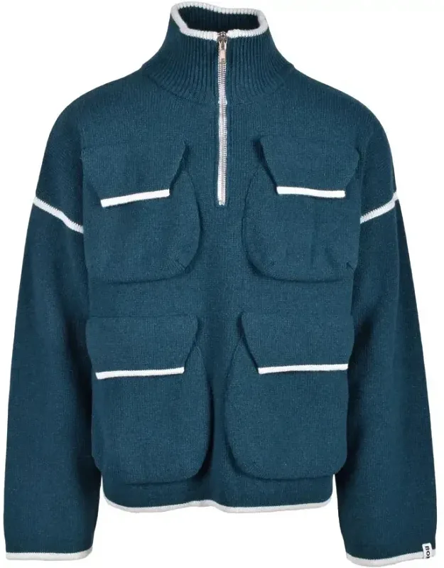 Sweater With High Collar And Flap Pockets
