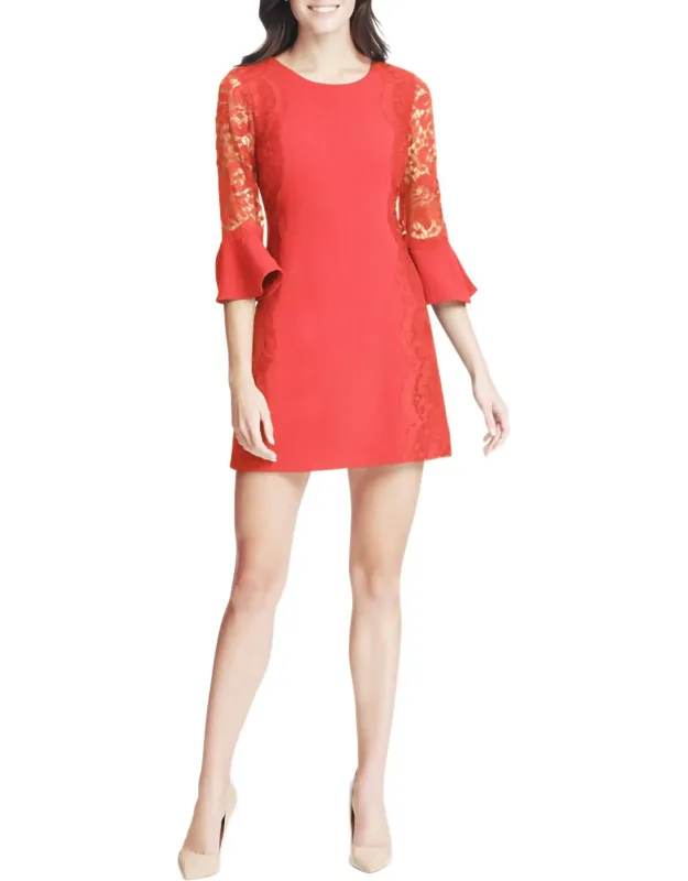 Circular Flounce Lace Sleeve Sheath Dress