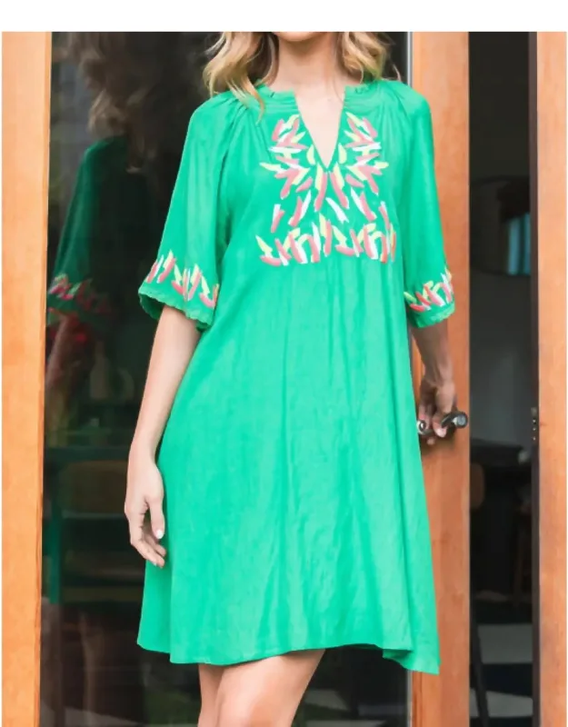 Embroidered V-neck Dress