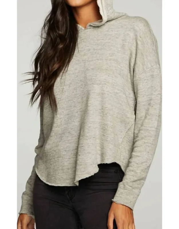 Linen French Terry Long Sleeve Shirttail Pullover Hoodie