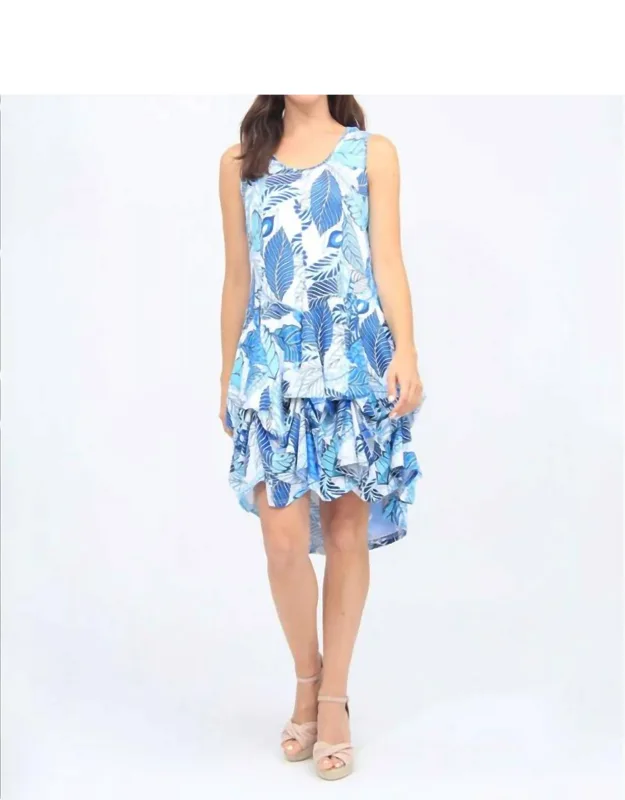 Sleeveless Tropical Print Ruffle Dress