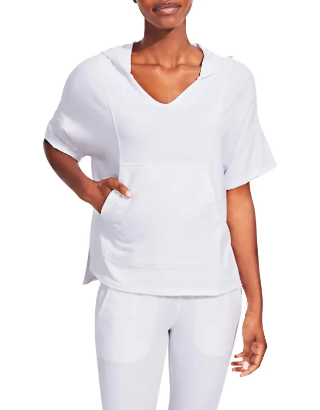 V-neck Ribbed Short Sleeve Pullover Sweatshirt