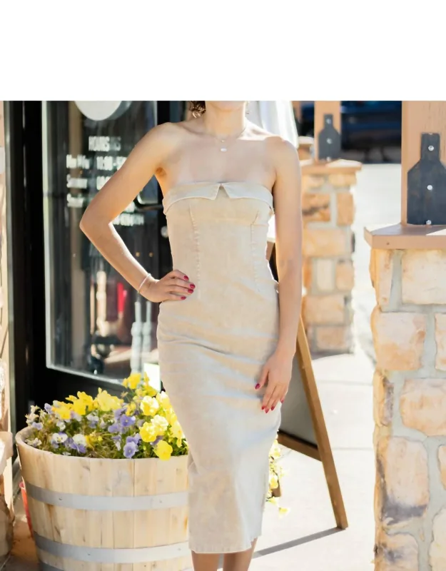 Washed Corduroy Strapless Dress