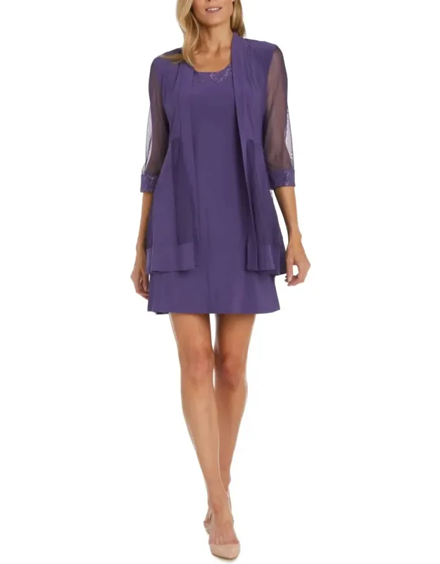 Sparkle Mesh Knee-length Jacket And Dress Set
