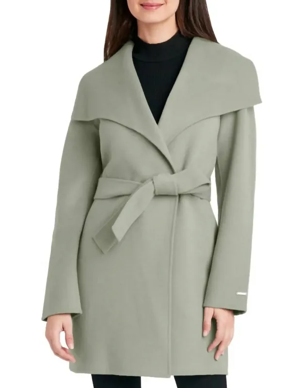 Tie Belt Wing Collar Wool Wrap Coat