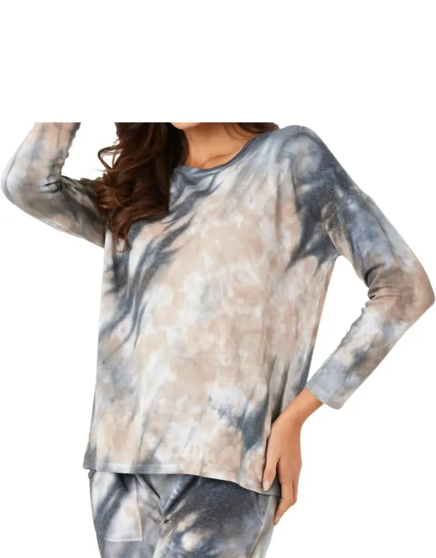 Marble Wash Long Sleeve Scoop Neck Top