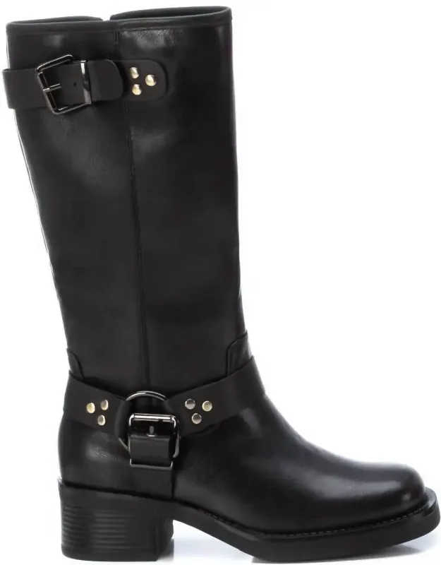 _biker Boots With Block Heel And Side Zipper Closure_