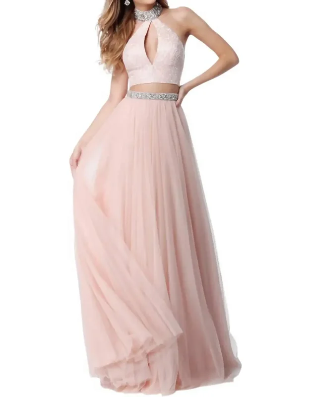 Two-piece Beaded Keyhole Prom Dress