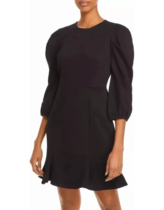 Puff Sleeve Tunic Sweatshirt Ruffle Casual Knit Mini Dress