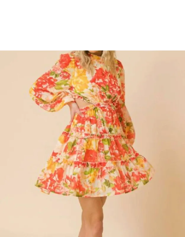 Printed Woven Cut Out Mini Dress