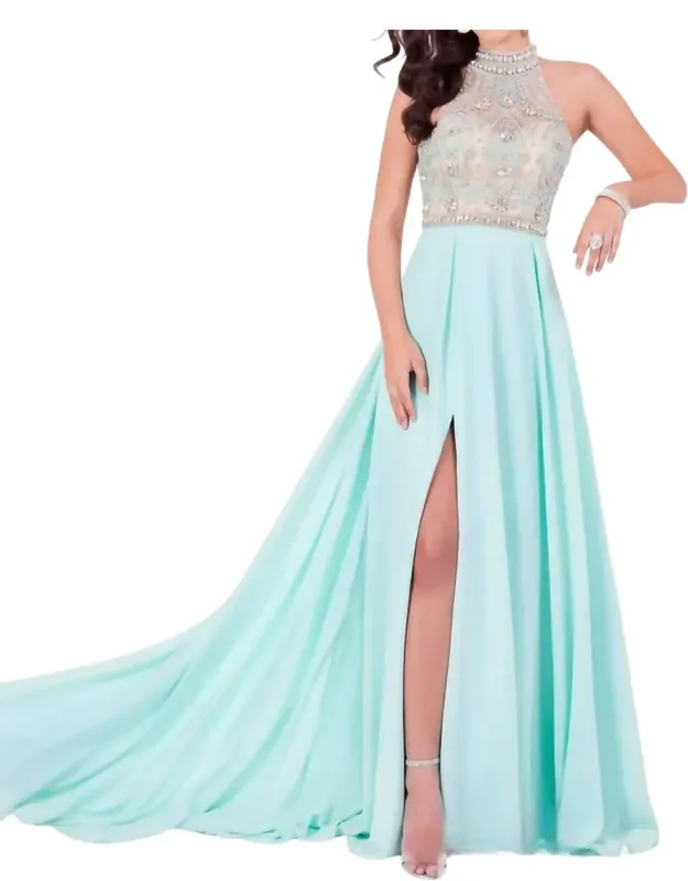 Halter Beaded Prom Dress