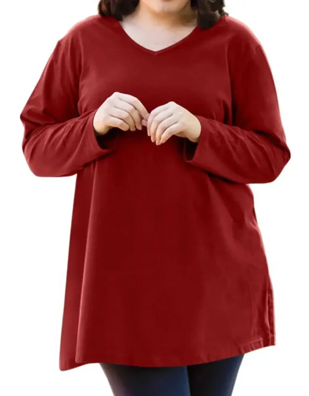 Jersey V-neck Long Sleeve Tunic