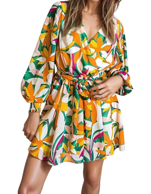 Surplice Long Sleeve Chiffon Mini Dress