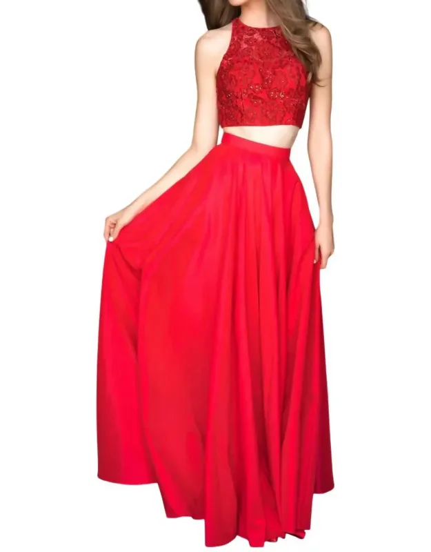 Two-piece Lace Appliqued Prom Dress