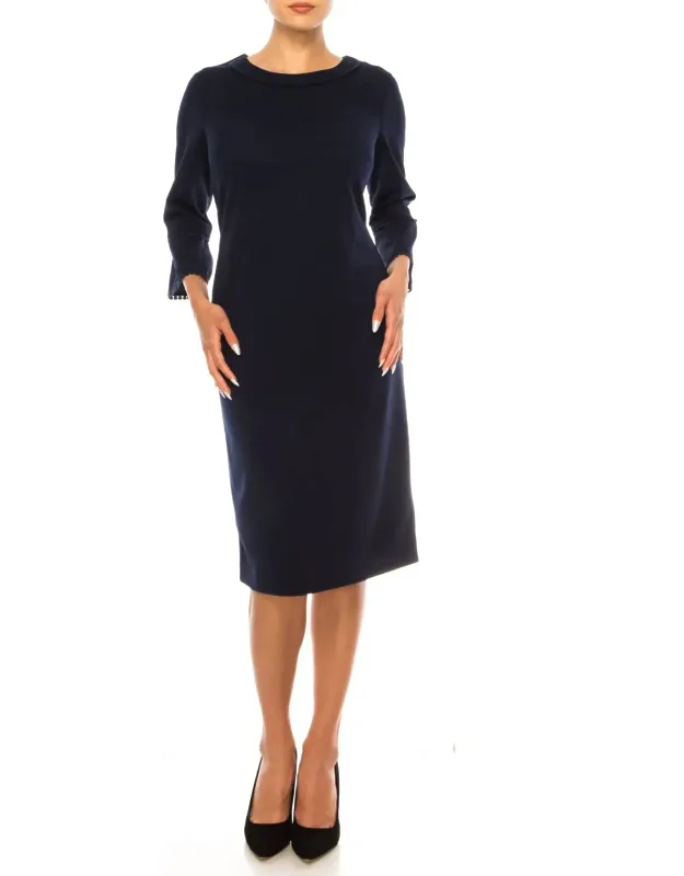 Pompom Trim Bell Sleeve Sheath Dress