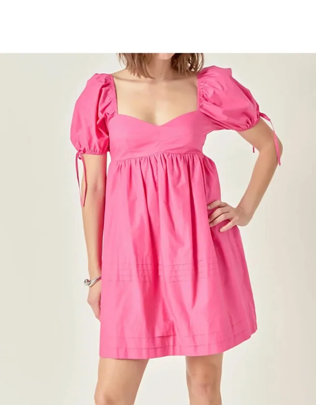 Pleat Detail Puff Sleeve Dress