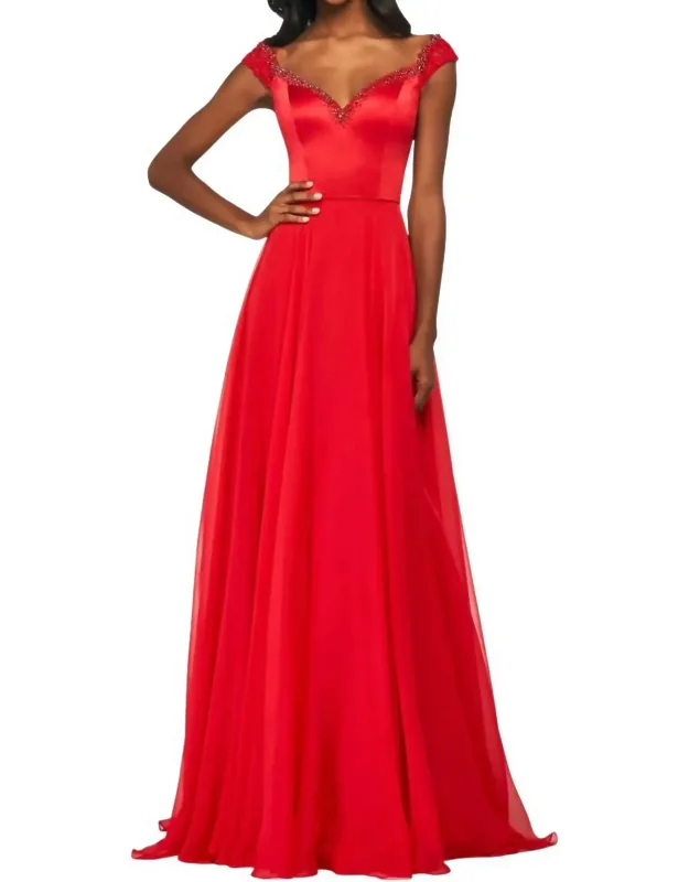 Lace Cap-sleeves Chiffon Prom Dress