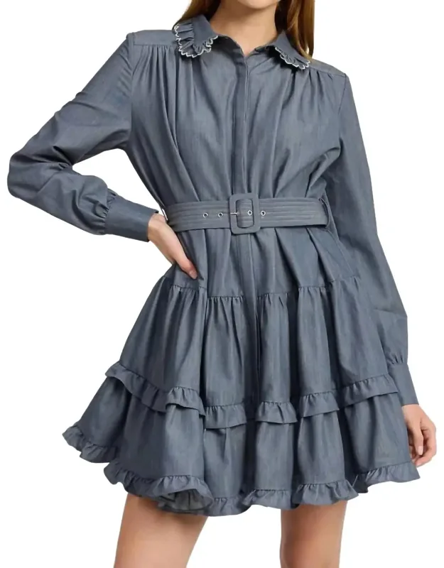 Angeline Mini Dress With Scallop Embroidery And Belt