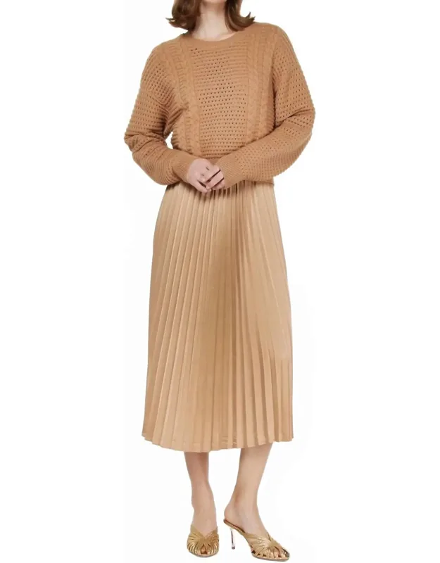 Long Sleeve Pullover Sweater And Pleated Dress Set