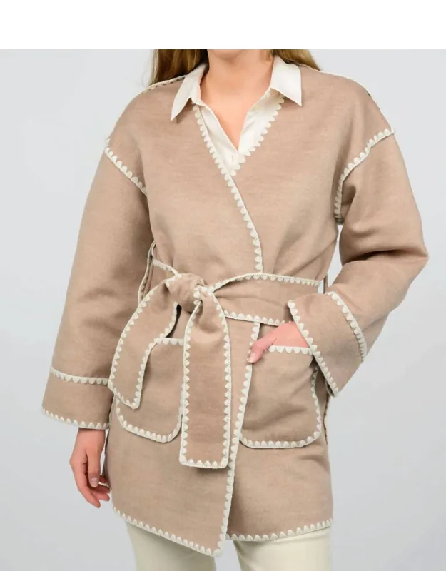 Whipstitched Wrap Coat