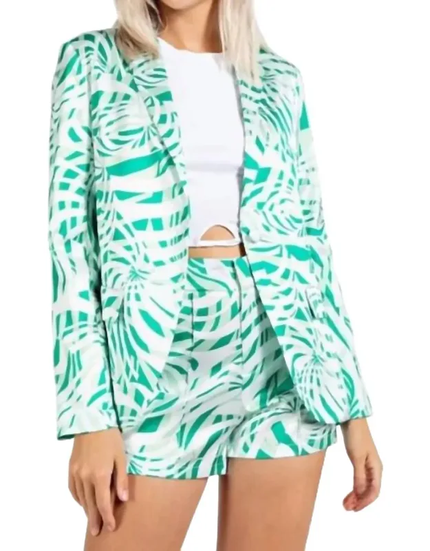 Palm Print Satin Blazer