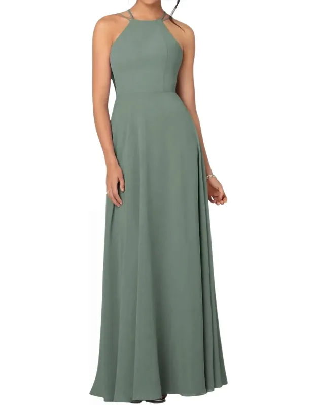 Simple Bridesmaid Dress With High Halter Neckline