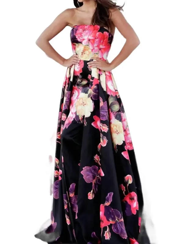 Floral Print Pleated Skirt